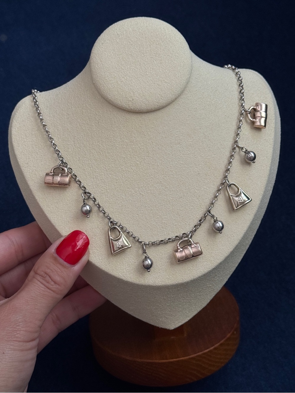 Vintage 925‎ Sterling Silver Italy Tri- color Charm necklace